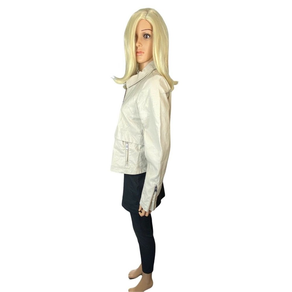 NWT Anthropologie M Vegan Faux Leather Crop Moto Jacket Zippers beige MSRP $160 - Picture 11 of 12